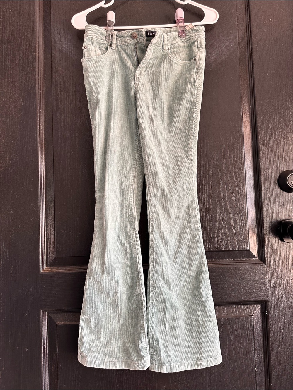 Kidpik Sage Green Corduroy Flare Pants